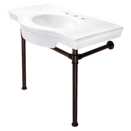 Fauceture VPB1375ST Templeton 37" Ceramic Console Table W/ SS Legs, White/Bronze VPB1375ST
